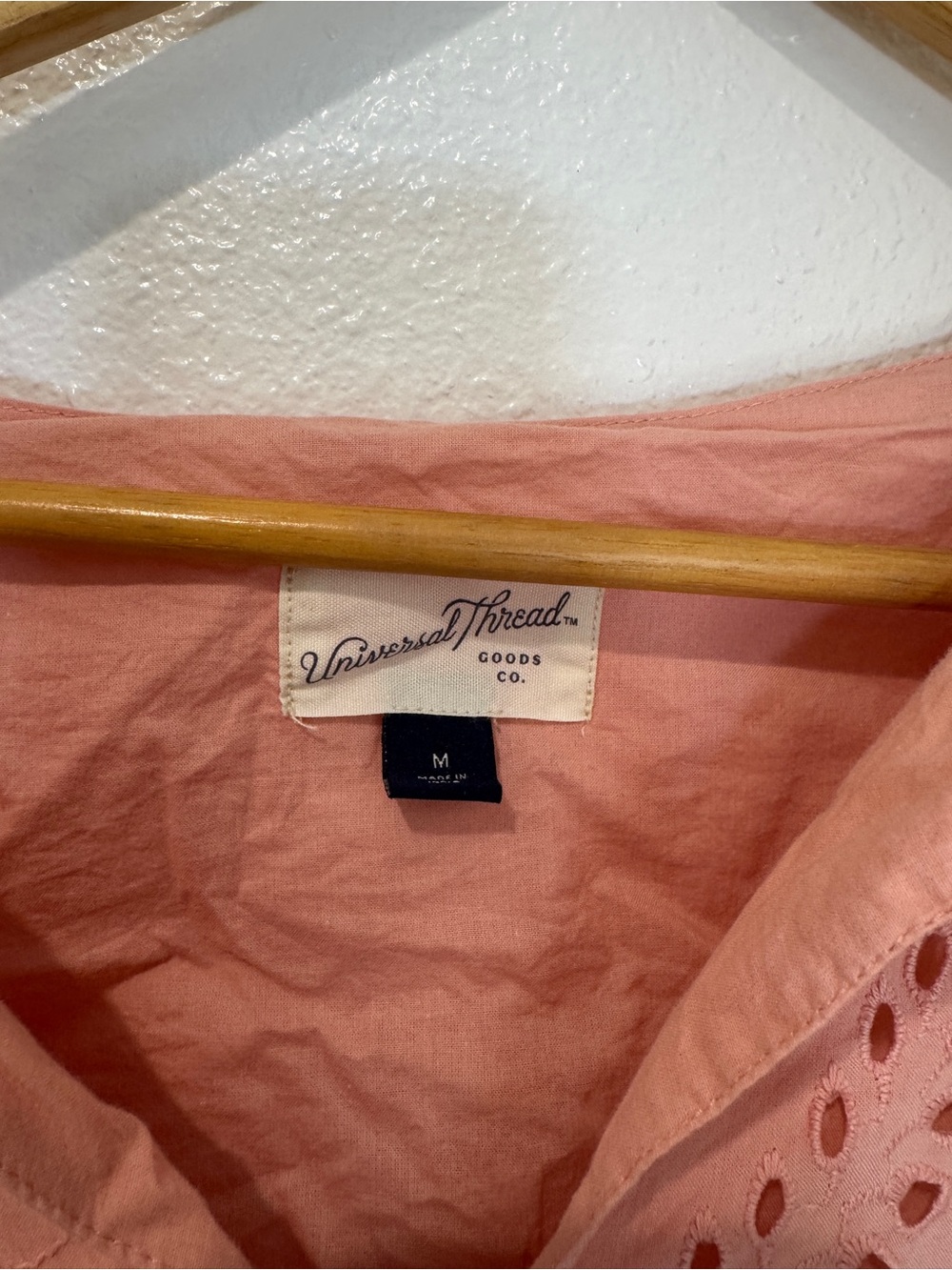 Universal Thread Peach Elbow Sleeve Eyelet Dress V Neck 100% Cotton Baby Doll M - Picture 3 of 5